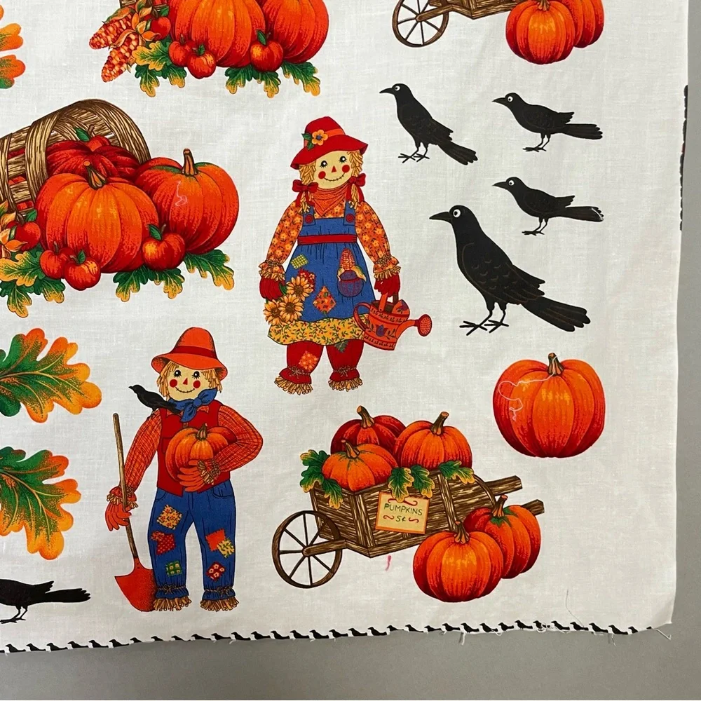 Vintage Autumn Applique No-Sew Crafting Fabric Panel Halloween Thanksgiving #K31